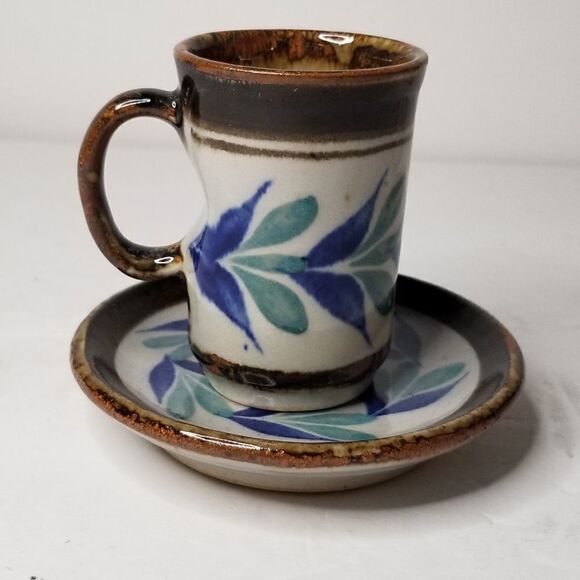 Mexican pottery espresso cup and saucer artist signed